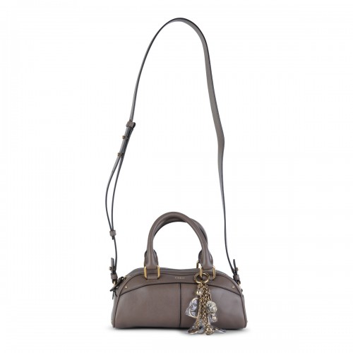 GREY LEATHER CHLOE BOWLING TOP HANDLE BAG