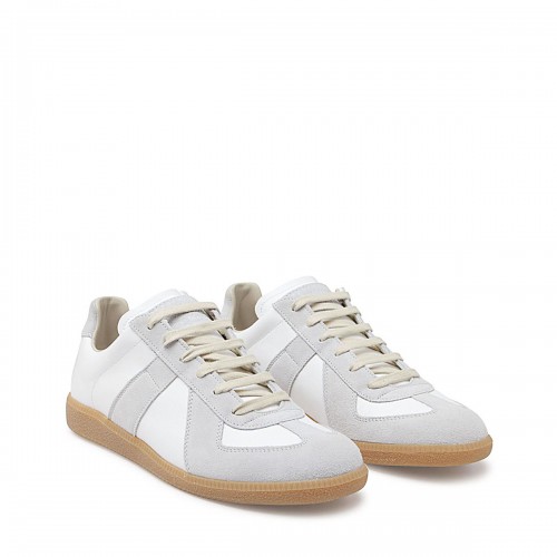 WHITE AND GREY LEATHER REPLICA SNEAKERS