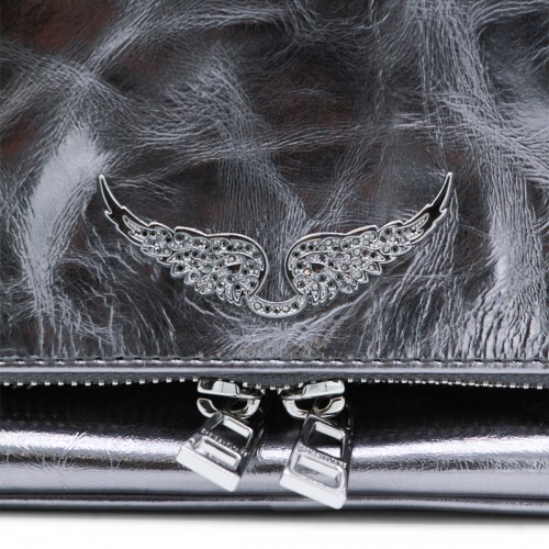 SILVER LEATHER ROCK VINTAGE METAL SHOULDER BAG