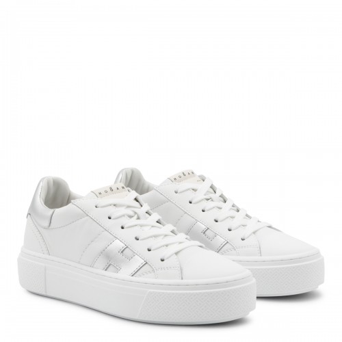 WHITE AND SILVER LEATHER SNEAKERS