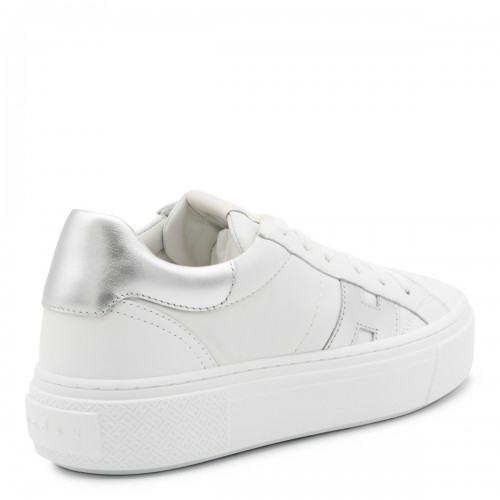 WHITE AND SILVER LEATHER SNEAKERS