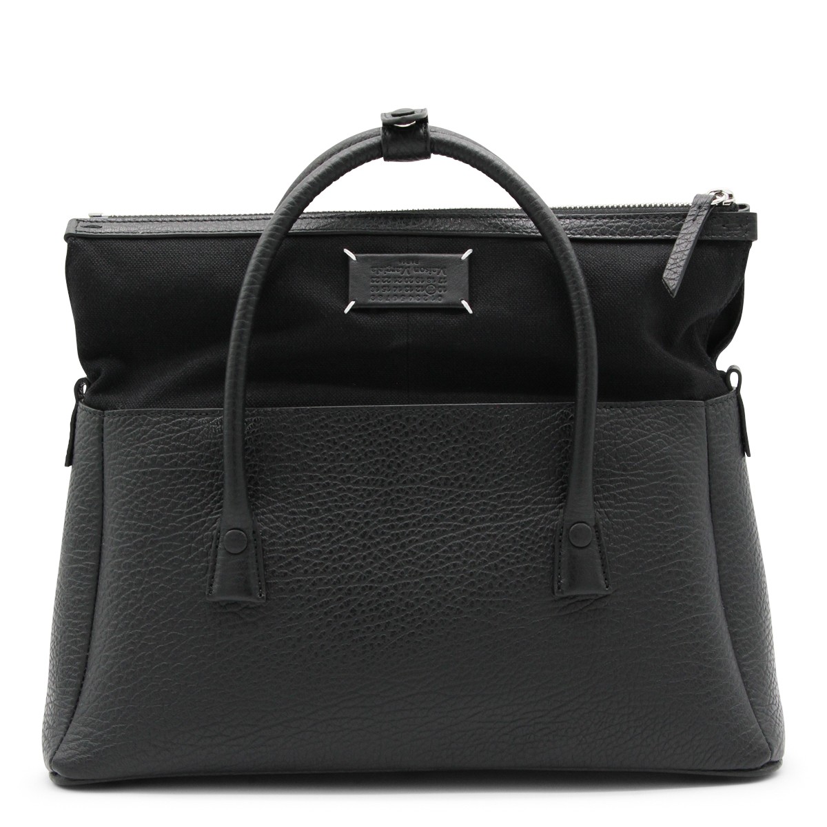 BLACK LEATHER TOP HANDLE BAG