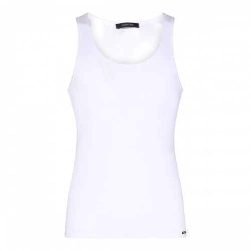 WHITE COTTON BLEND TANK TOP