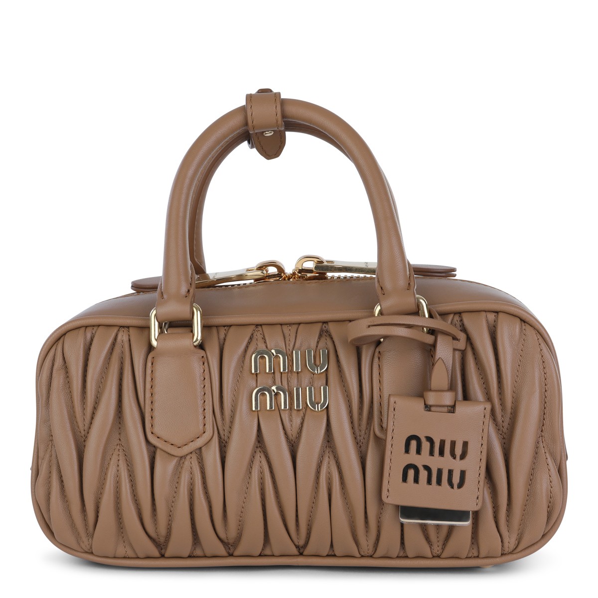 BEIGE LEATHER TOP HANDLE BAG