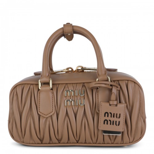 BEIGE LEATHER TOP HANDLE BAG