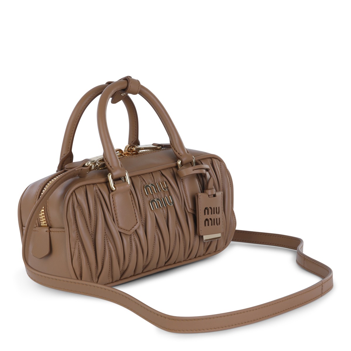 BEIGE LEATHER TOP HANDLE BAG
