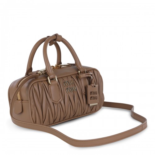 BEIGE LEATHER TOP HANDLE BAG