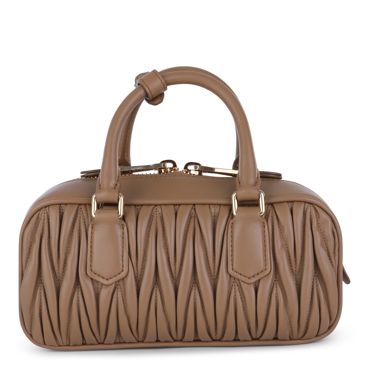 BEIGE LEATHER TOP HANDLE BAG