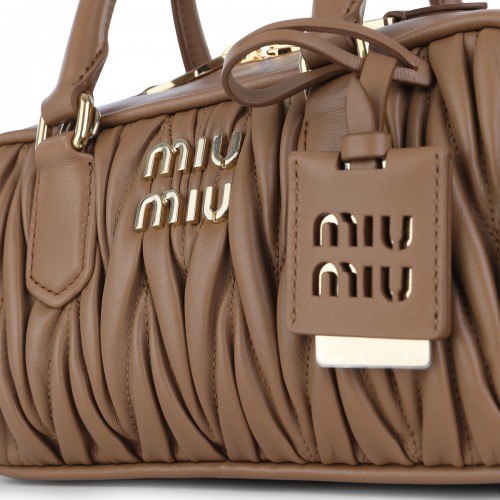 BEIGE LEATHER TOP HANDLE BAG