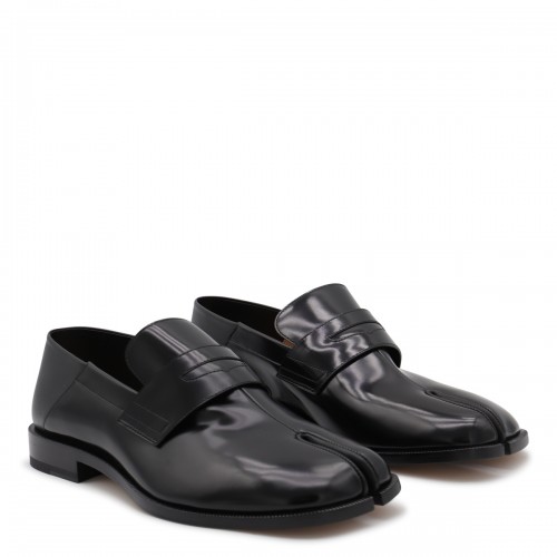 BLACK LEATHER TABI BABOUCHE LOAFERS