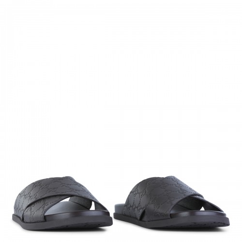 BROWN LEATHER LOGO FLATS