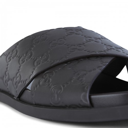 BROWN LEATHER LOGO FLATS