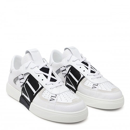 WHITE AND BLACK LEATHER VL7N SNEAKERS