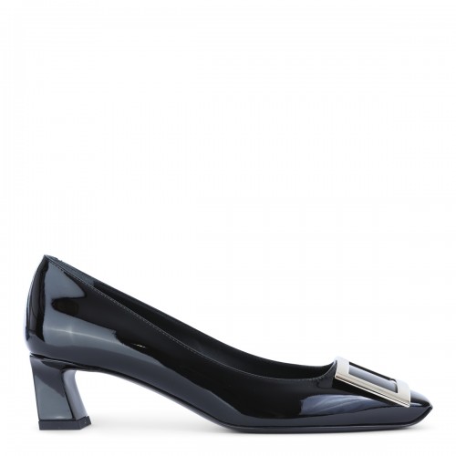 BLACK LEATHER TROMPETTE PUMPS