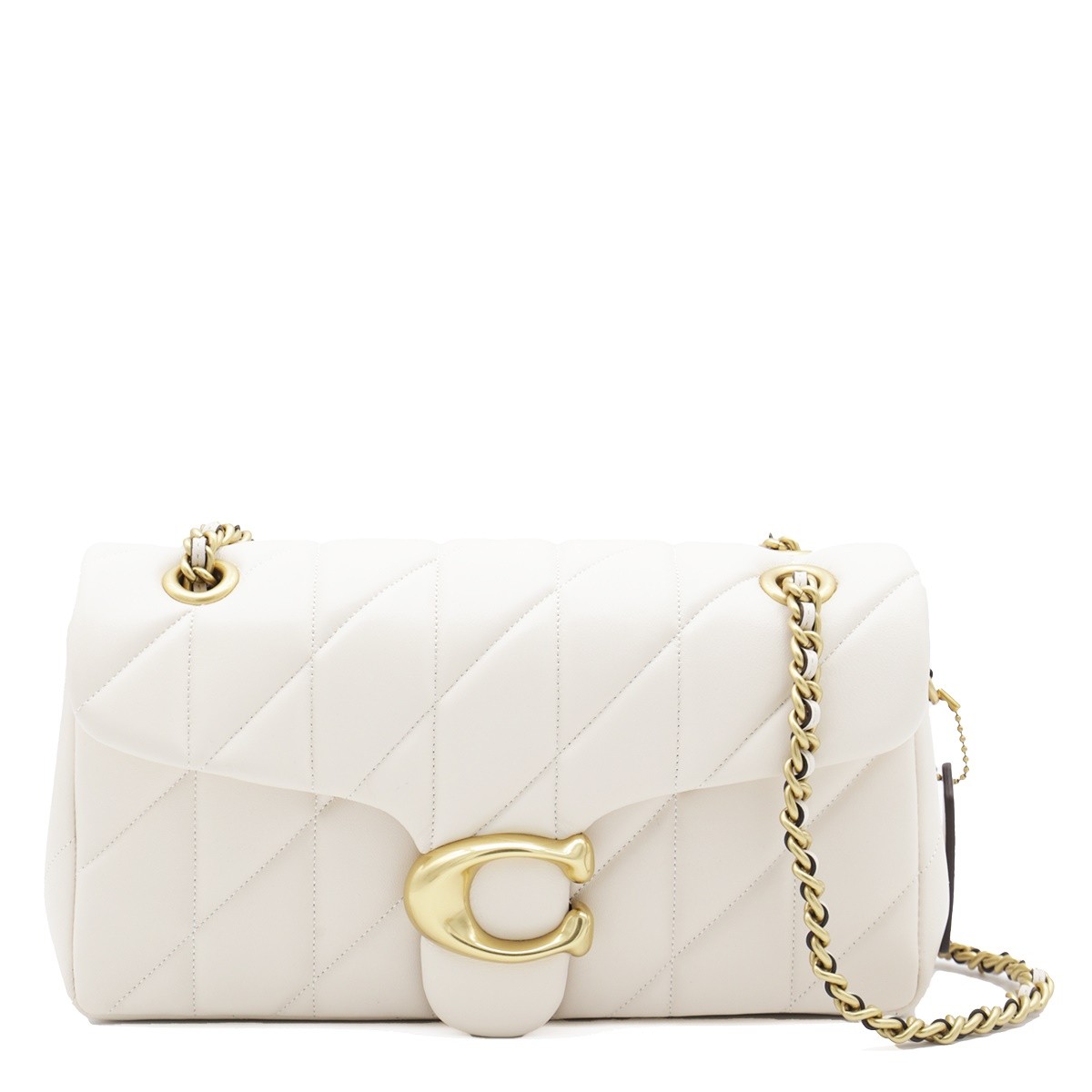 WHITE LEATHER QUILTED TABBY SHOULDER...