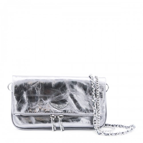 SILVER LEATHER ROCK NANO VINTAGE METAL SHOULDER BAG