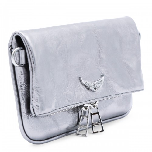 SILVER LEATHER ROCK NANO VINTAGE METAL SHOULDER BAG