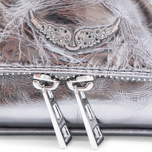 SILVER LEATHER ROCK NANO VINTAGE METAL SHOULDER BAG