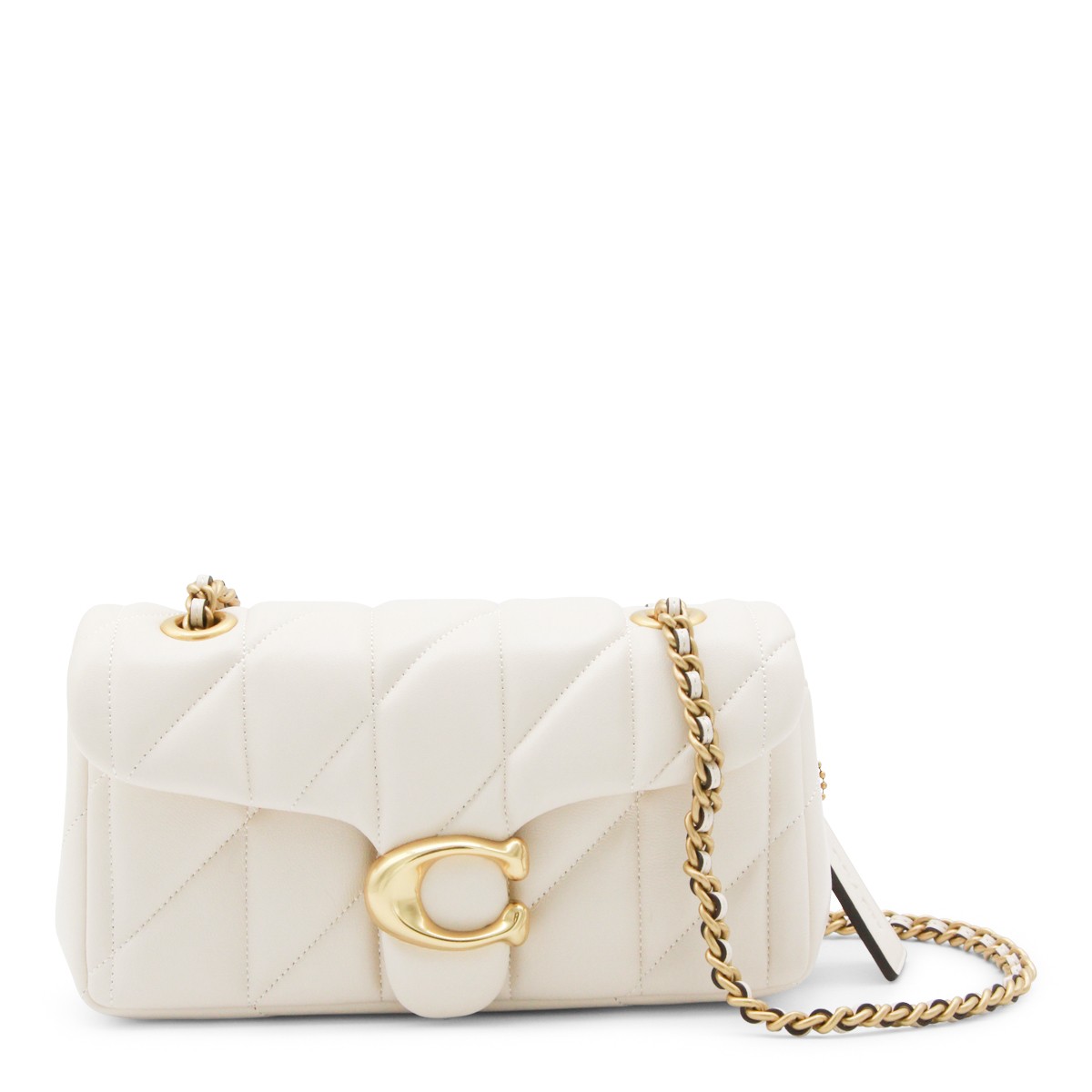 WHITE LEATHER QUILTED TABBY SHOULDER...