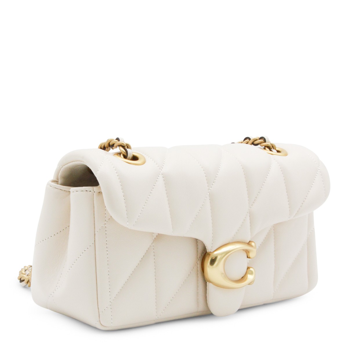 WHITE LEATHER QUILTED TABBY SHOULDER...