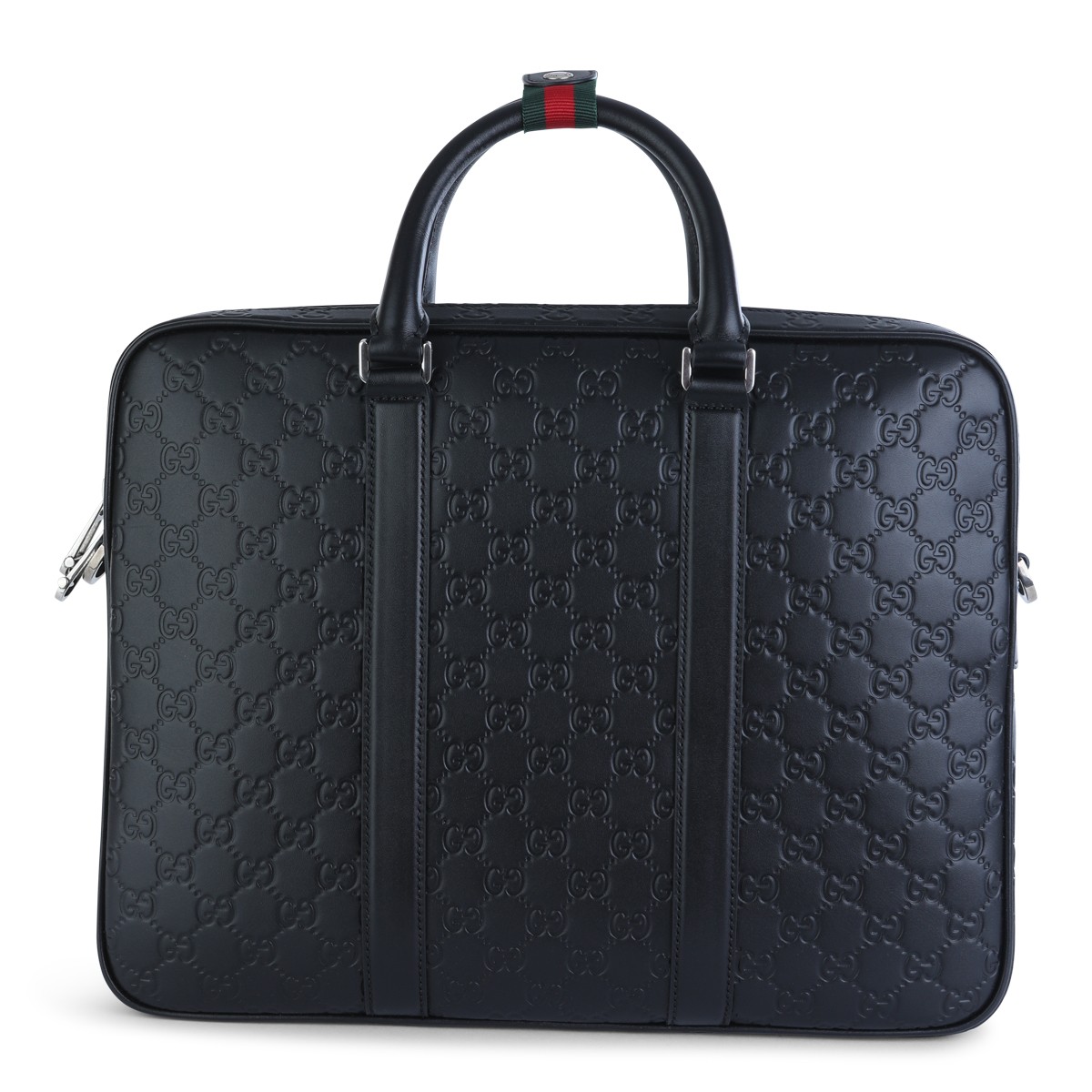 BLACK LEATHER TOP HANDLE BAG