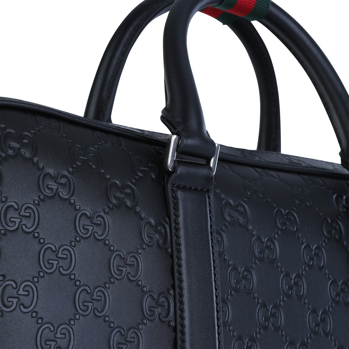 BLACK LEATHER TOP HANDLE BAG