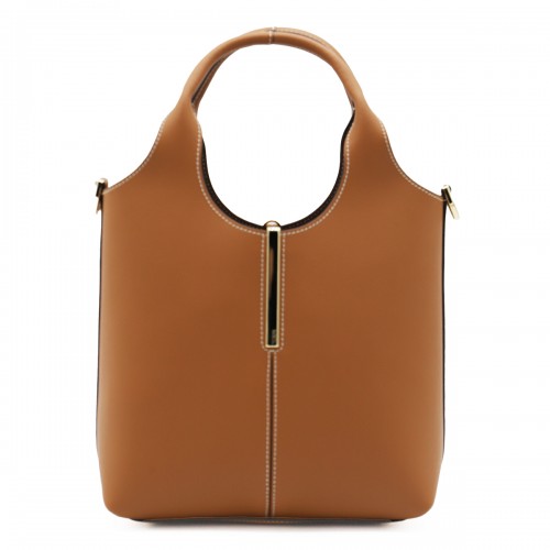 BROWN LEATHER TOP HANDLE BAG