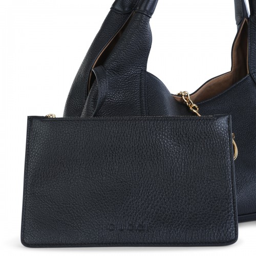 BLACK LEATHER SOFTBIT TOTE BAG