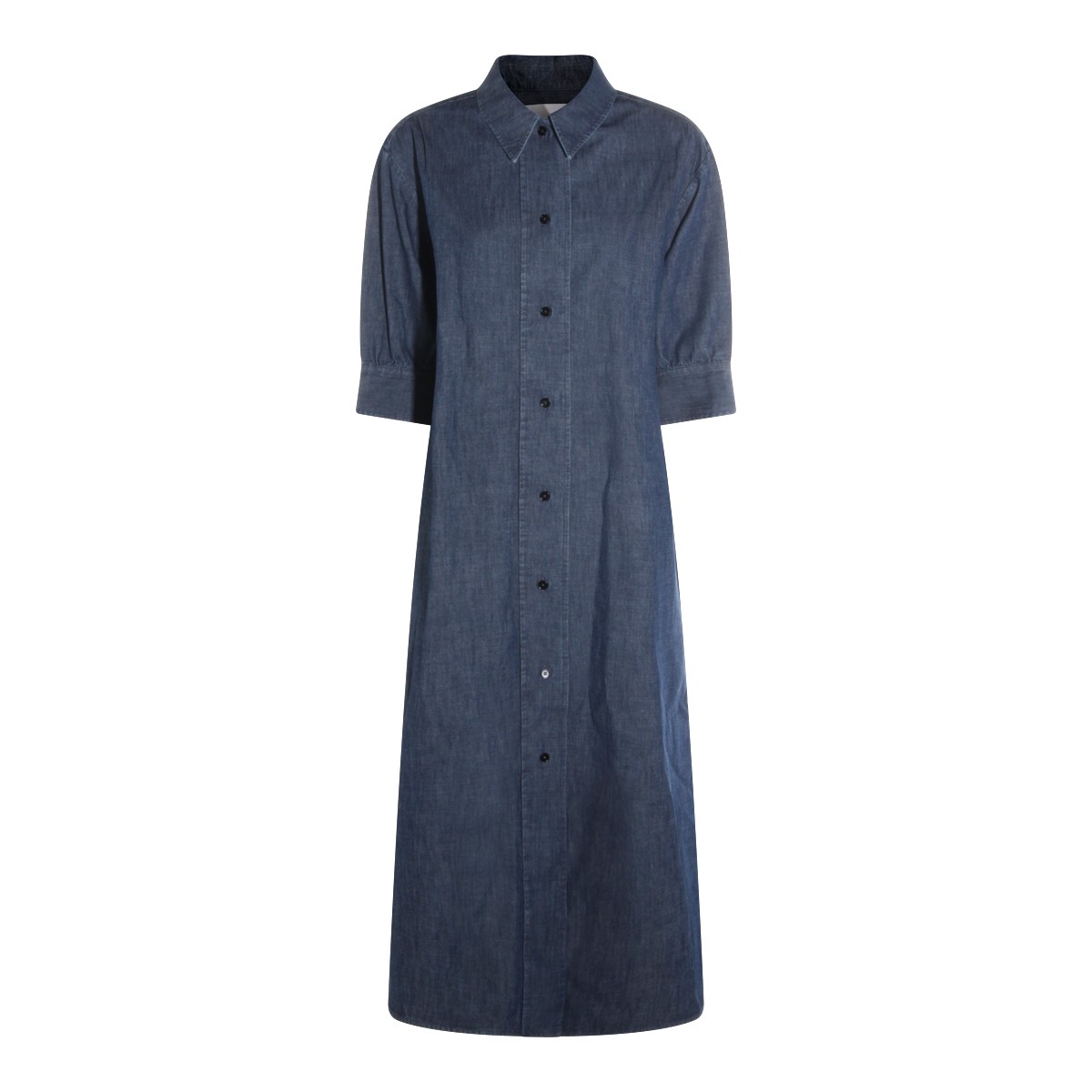 INDIGO COTTON BUTTON LONG DRESS