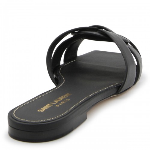 BLACK LEATHER TRIBUTE FLATS