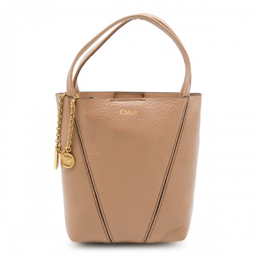BEIGE LEATHER CHLOE SPIN TOTE