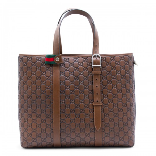 BROWN LEATHER GG EMBLEM TOTE