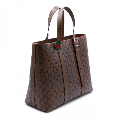 BROWN LEATHER GG EMBLEM TOTE