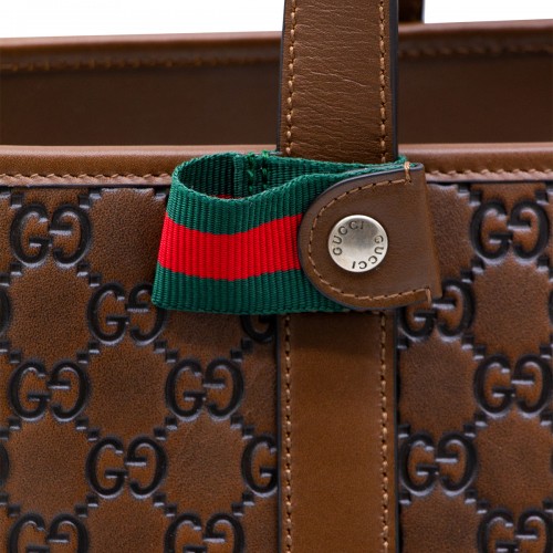 BROWN LEATHER GG EMBLEM TOTE