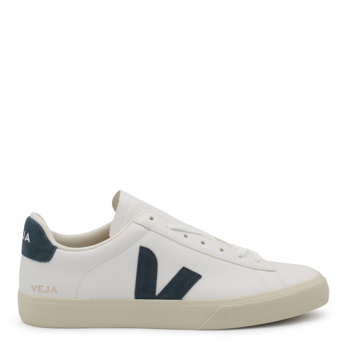 WHITE AND NAVY LEATHER CAMPO SNEAKERS