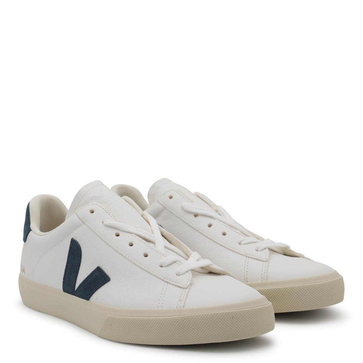 WHITE AND NAVY LEATHER CAMPO SNEAKERS