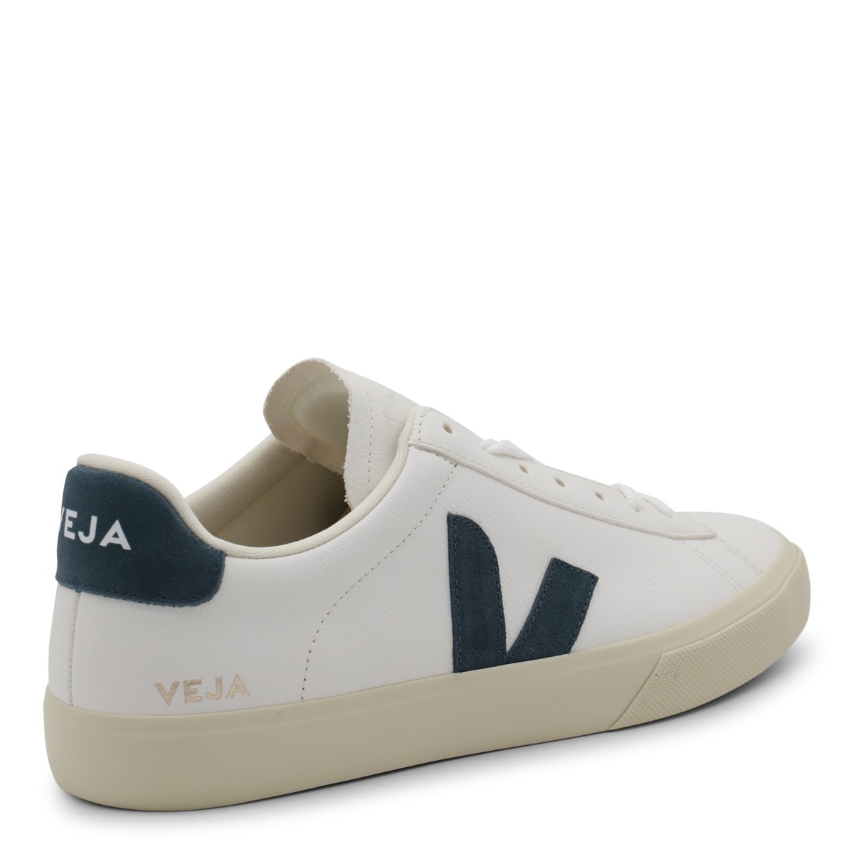 WHITE AND NAVY LEATHER CAMPO SNEAKERS