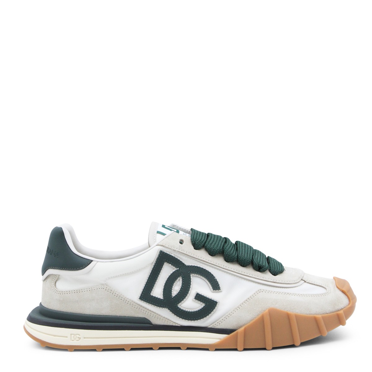 IVORY AND GREEN LEATHER SNEAKERS