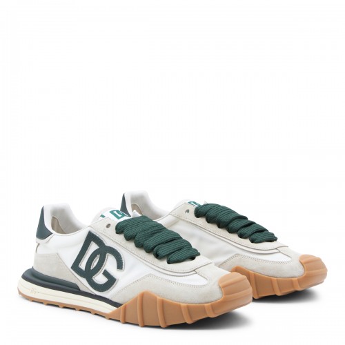 IVORY AND GREEN LEATHER SNEAKERS