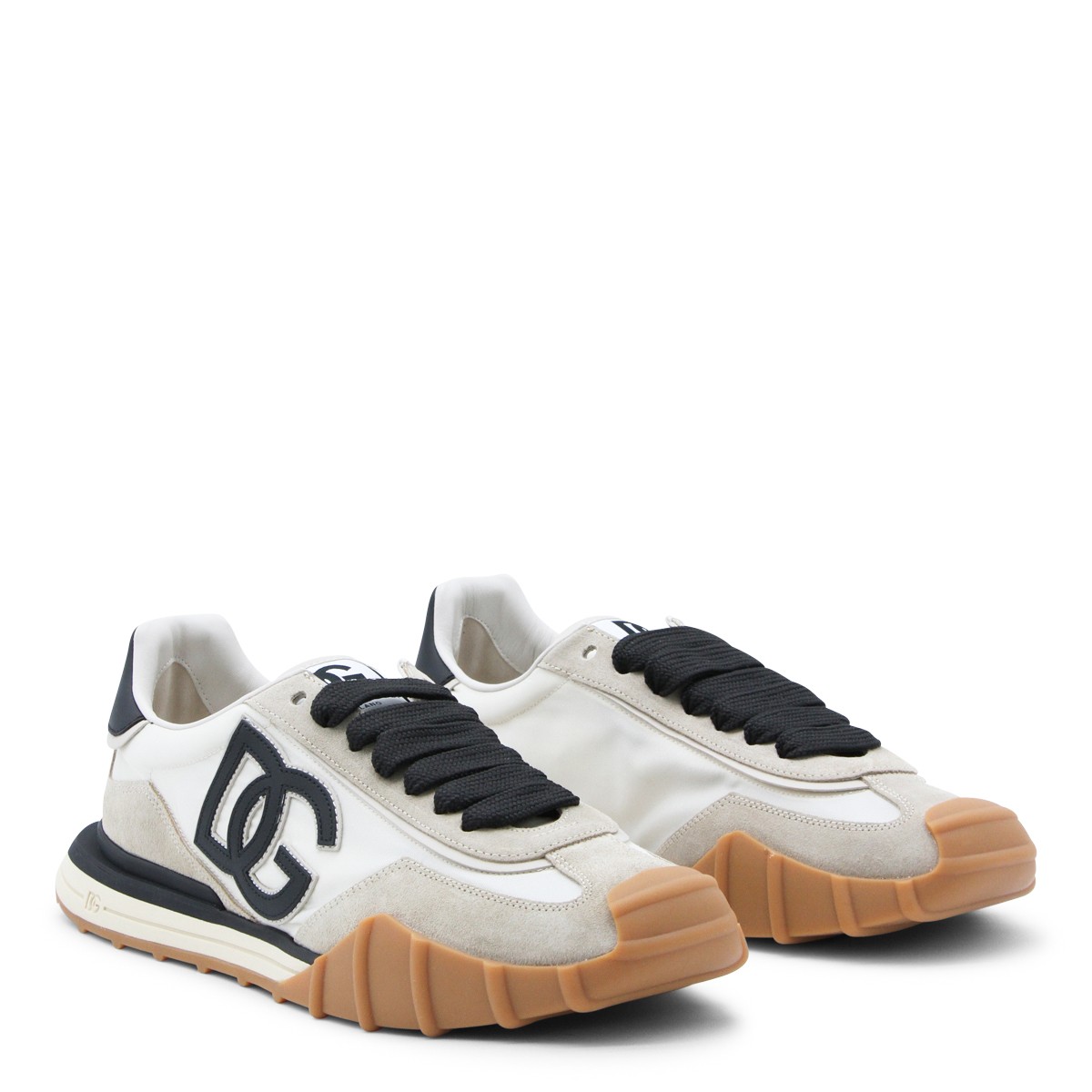 IVORY AND BLACK LEATHER DG SNEAKERS