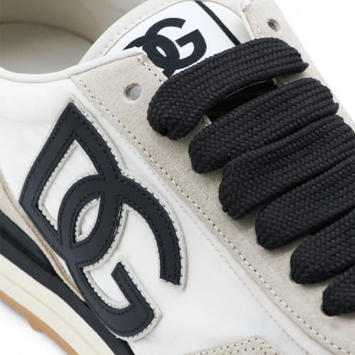 IVORY AND BLACK LEATHER DG SNEAKERS