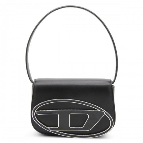 BLACK LEATHER 1DR SHOULDER BAG