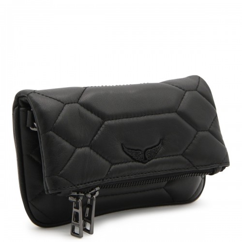 BLACK LEATHER ROCK NANO XL MAT SCALE SHOULDER BAG