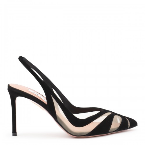 BLACK LEATHER LUNE SLING 85 PUMPS