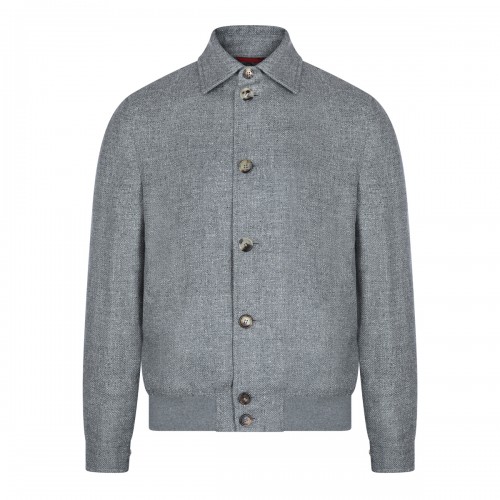GREY SILK LINEN BLEND CASUAL JACKET