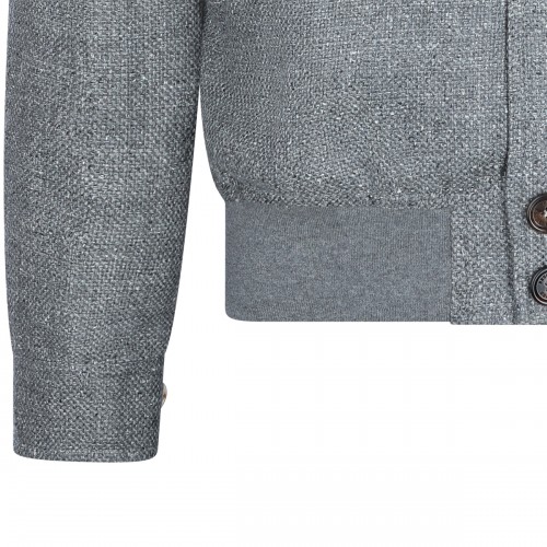 GREY SILK LINEN BLEND CASUAL JACKET