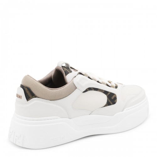 WHITE AND BEIGE LEATHER FENDI FORCE SNEAKERS