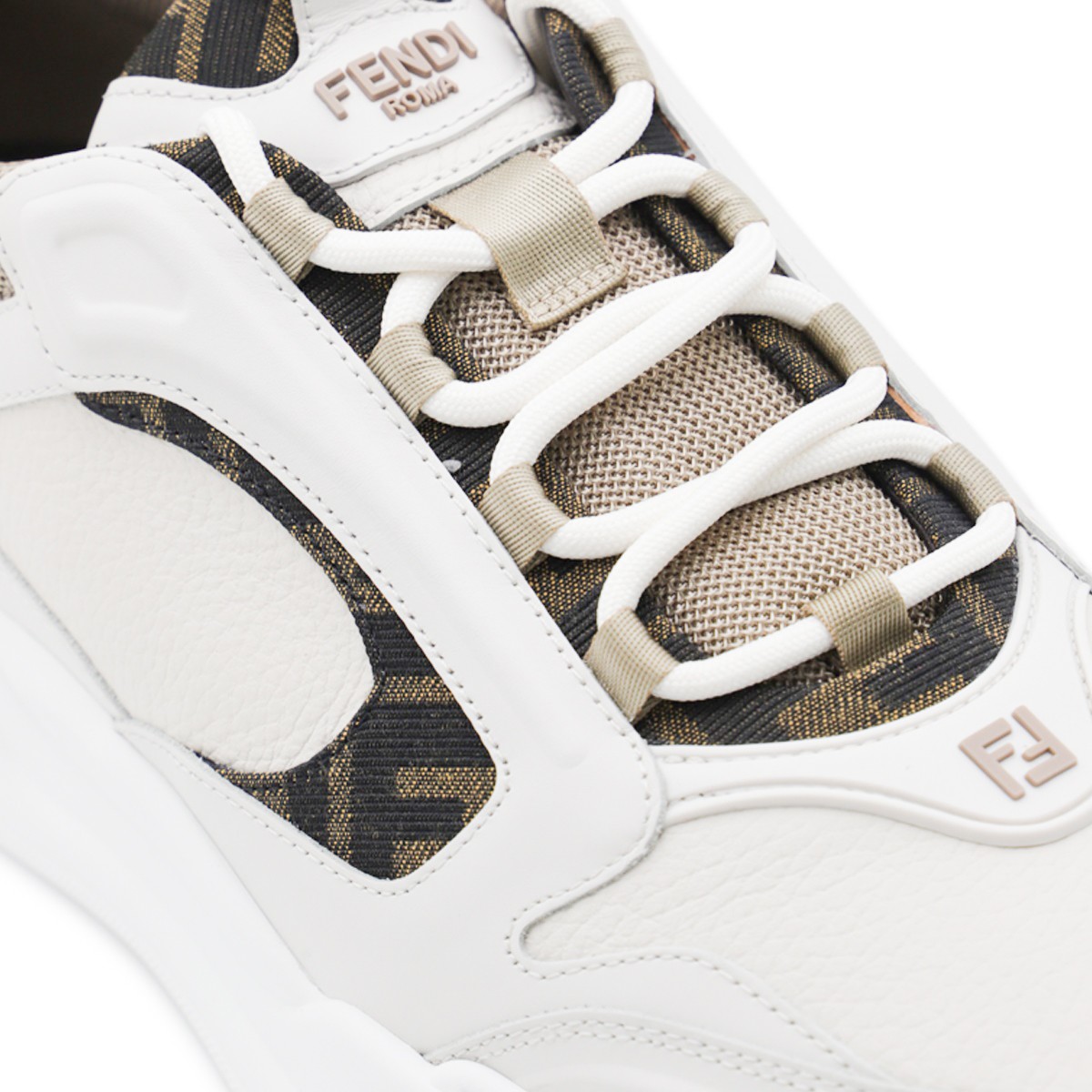 WHITE AND BEIGE LEATHER FENDI FORCE...