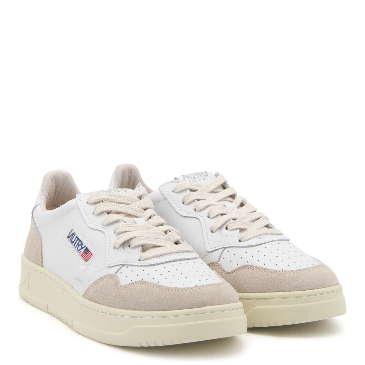 WHITE AND BEIGE LEATHER ACTION SNEAKERS