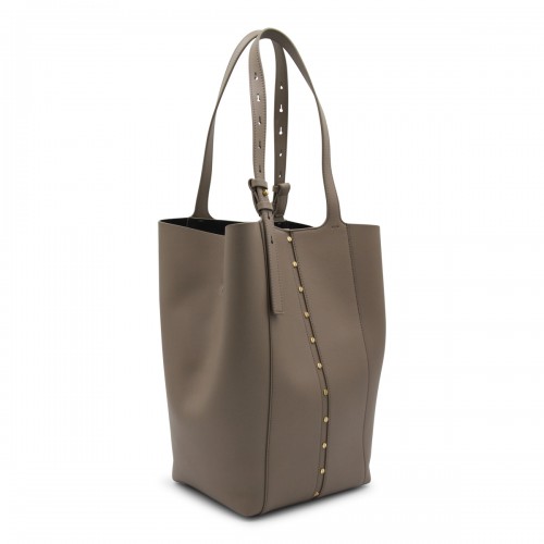 BEIGE LEATHER NORTH SOUTH TOTE
